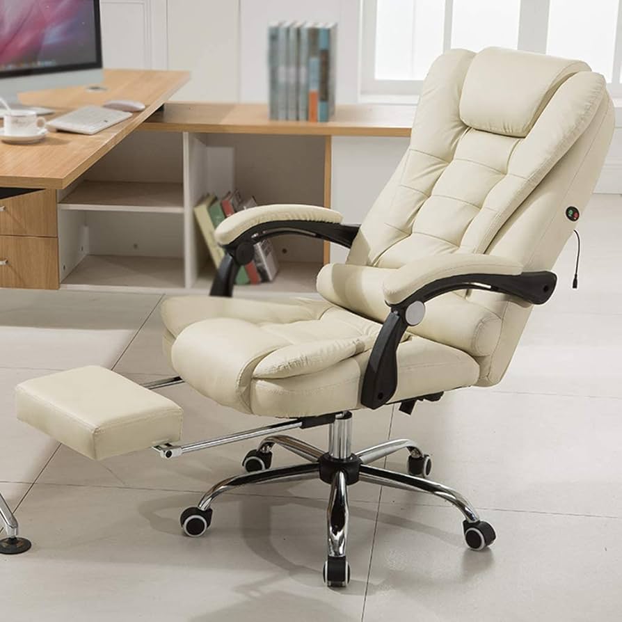 ANGVI Home Office Chair Electric Massage Computer Ergonomic Soft Comfortable Executive Chairs Gaming Chairs Swivel Big Happy Life Color: Black Leather
