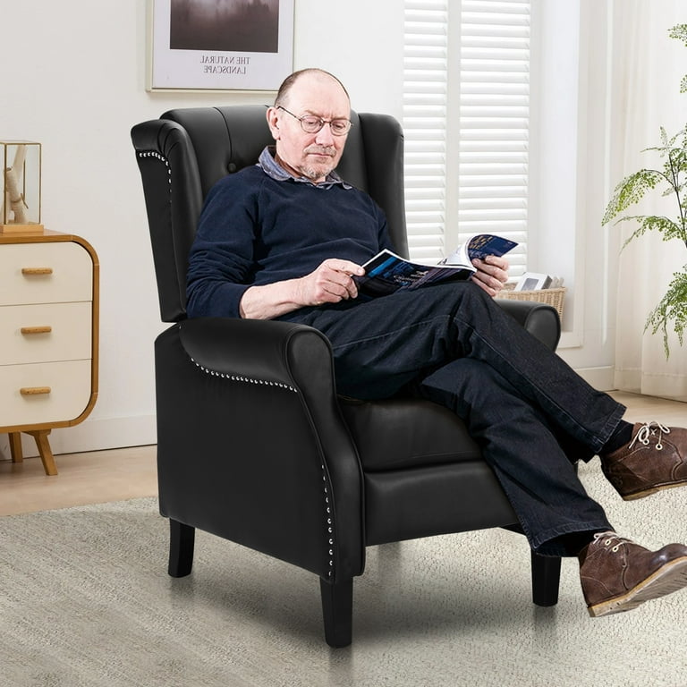 Mid-century modern minimalist style recliner chair made with classic studs on both sides, not only practical for sitting, but also can decorate any space