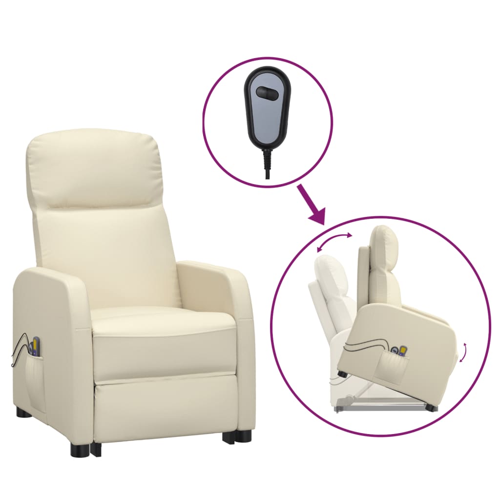 vidaXL Stand up Massage Chair automatic Cream Faux Leather مساج / وتحكم الكتروني كامل للظهر ومسند الارجل / مميز جدا لراحة كبار السن