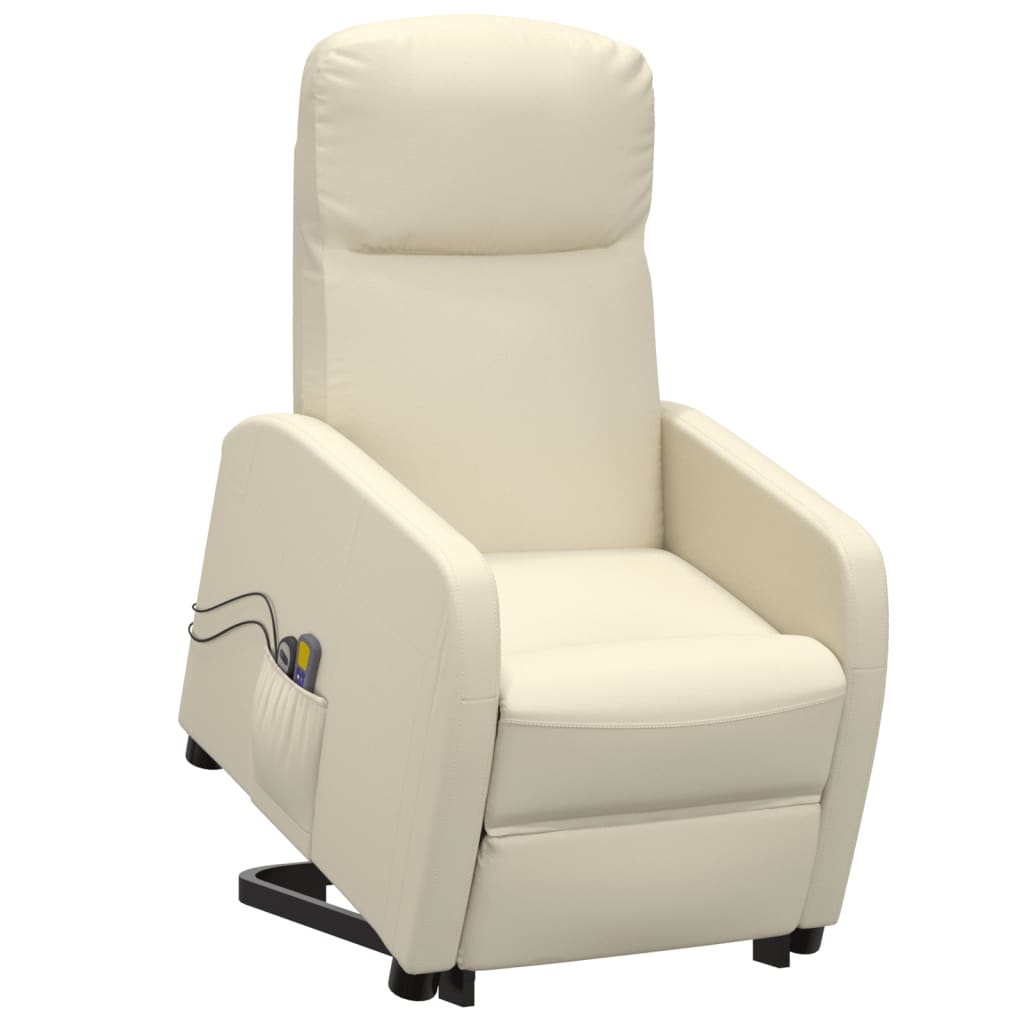 vidaXL Stand up Massage Chair automatic Cream Faux Leather مساج / وتحكم الكتروني كامل للظهر ومسند الارجل / مميز جدا لراحة كبار السن
